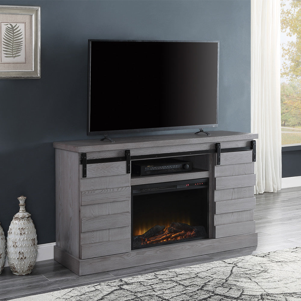 ACME 91616 Amrita TV Stand with Fireplace, Gray Oak