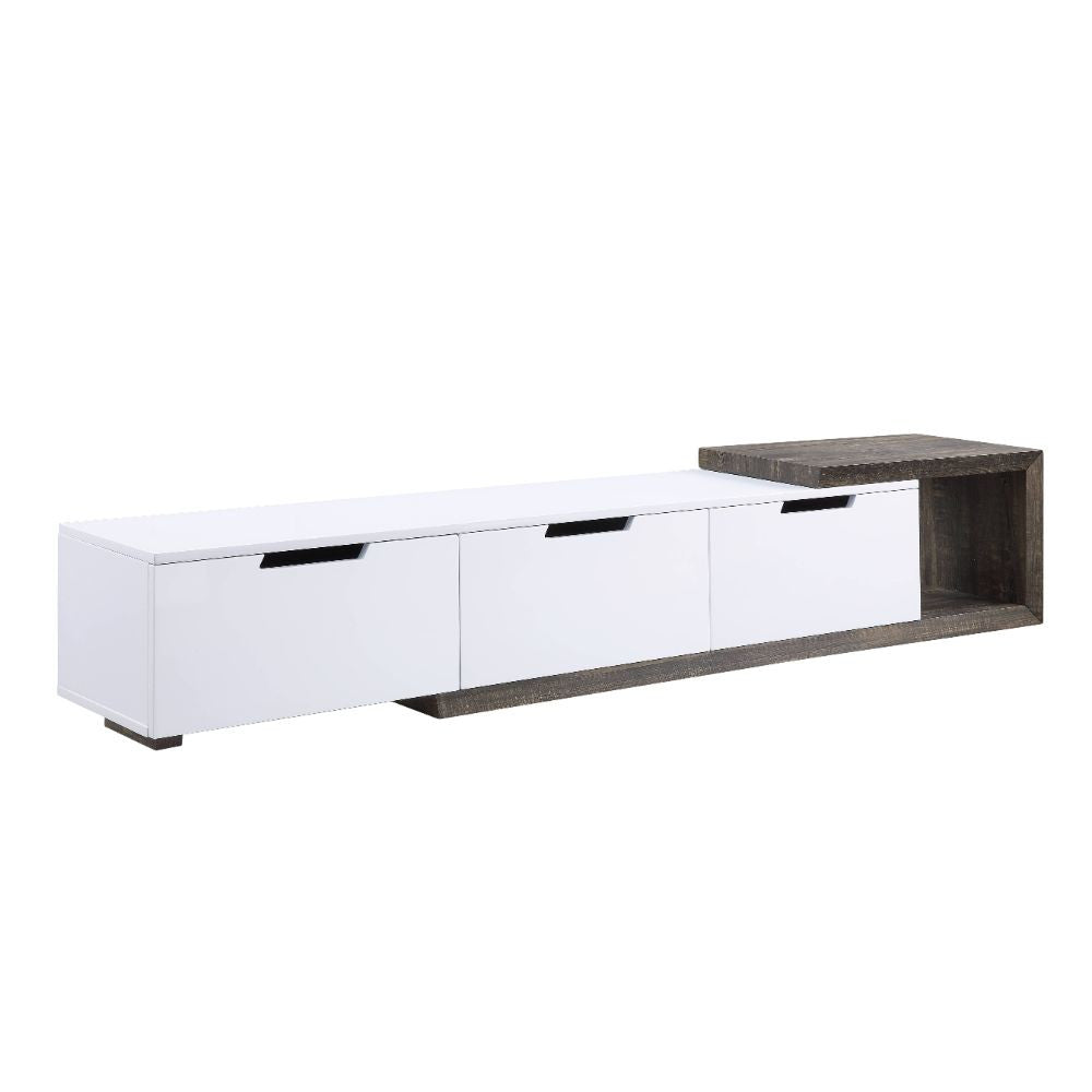 ACME 91680 Orion TV Stand, White High Gloss & Rustic Oak