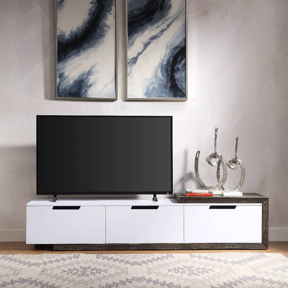 ACME 91680 Orion TV Stand, White High Gloss & Rustic Oak