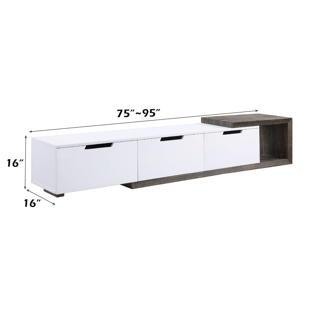 ACME 91680 Orion TV Stand, White High Gloss & Rustic Oak