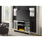 ACME 91775 Noralie TV Stand with Fireplace, Mirrored & Faux Diamonds