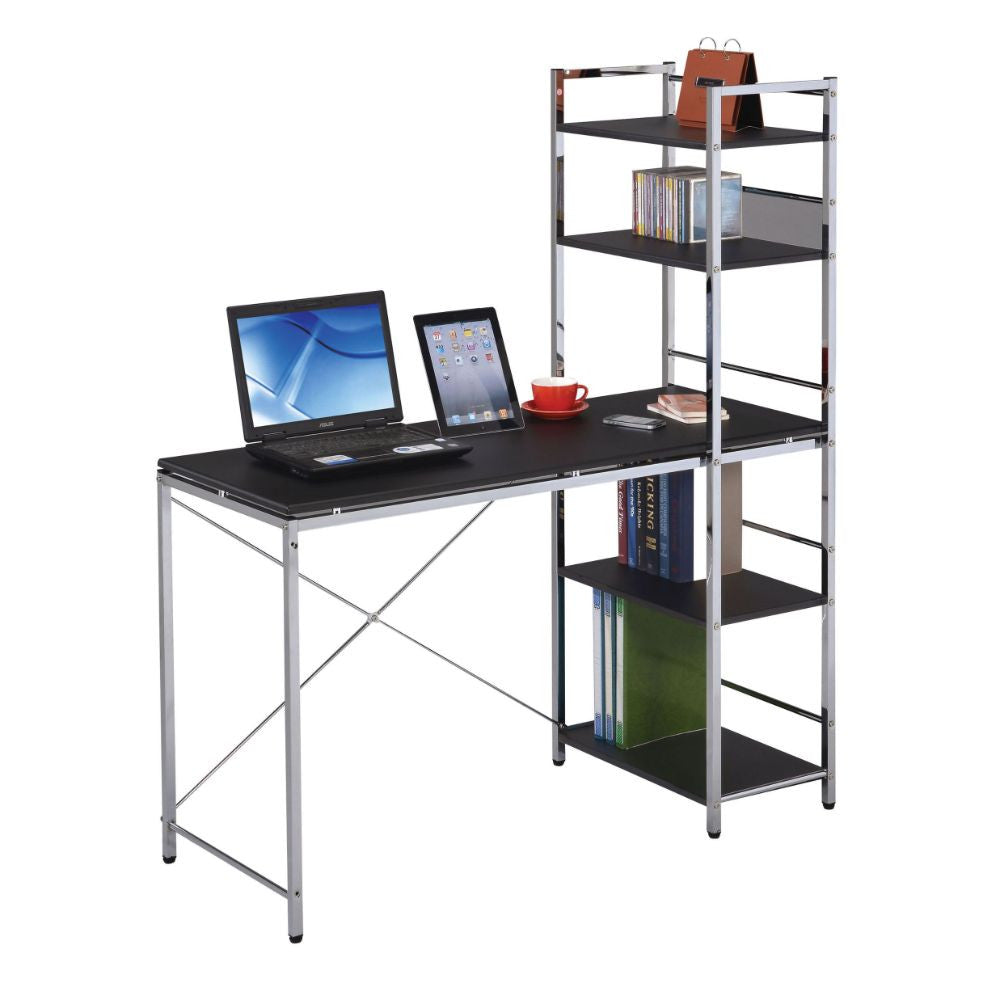 ACME 92074 Elvis Computer Desk with Shelves, Black & Chrome