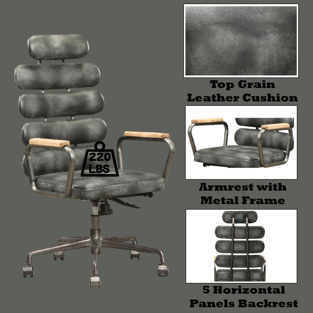 ACME 92107 Calan Executive Office Chair, Vintage Black Top Grain Leather