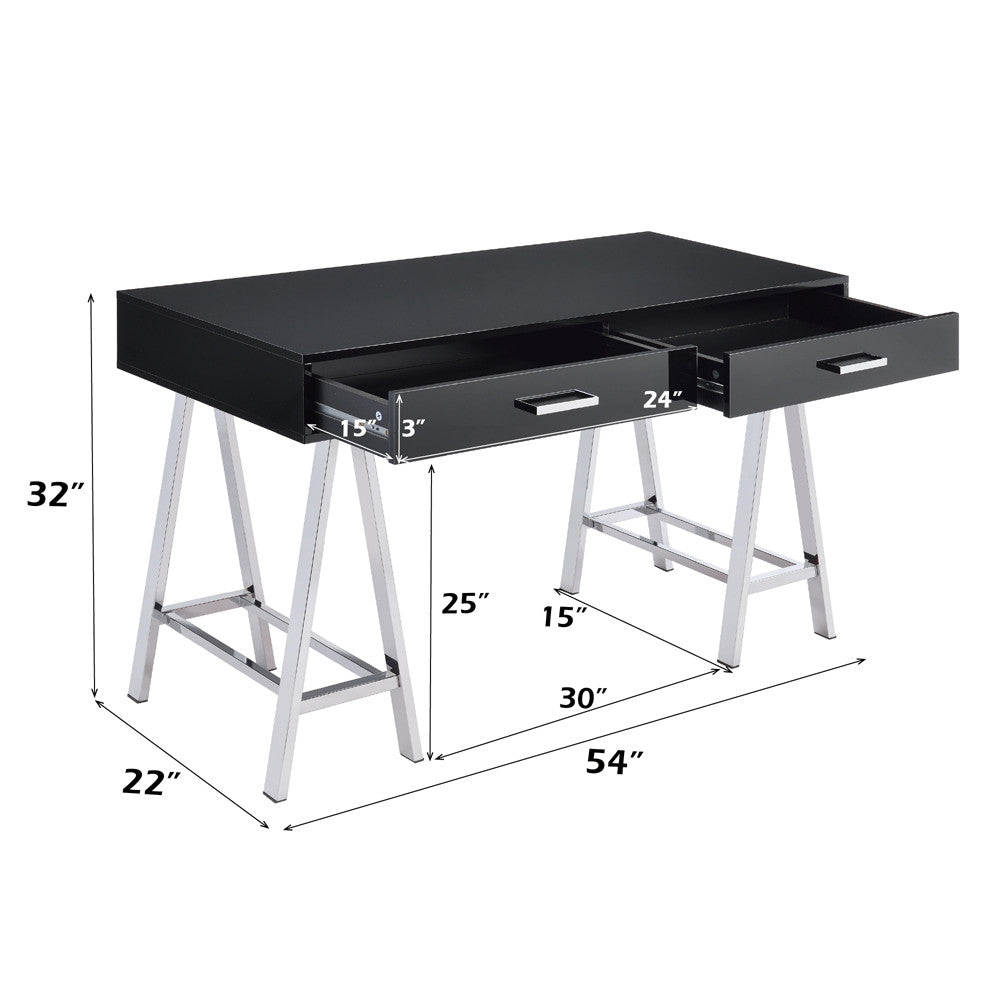 ACME 92227 Coleen Desk, Black High Gloss & Chrome