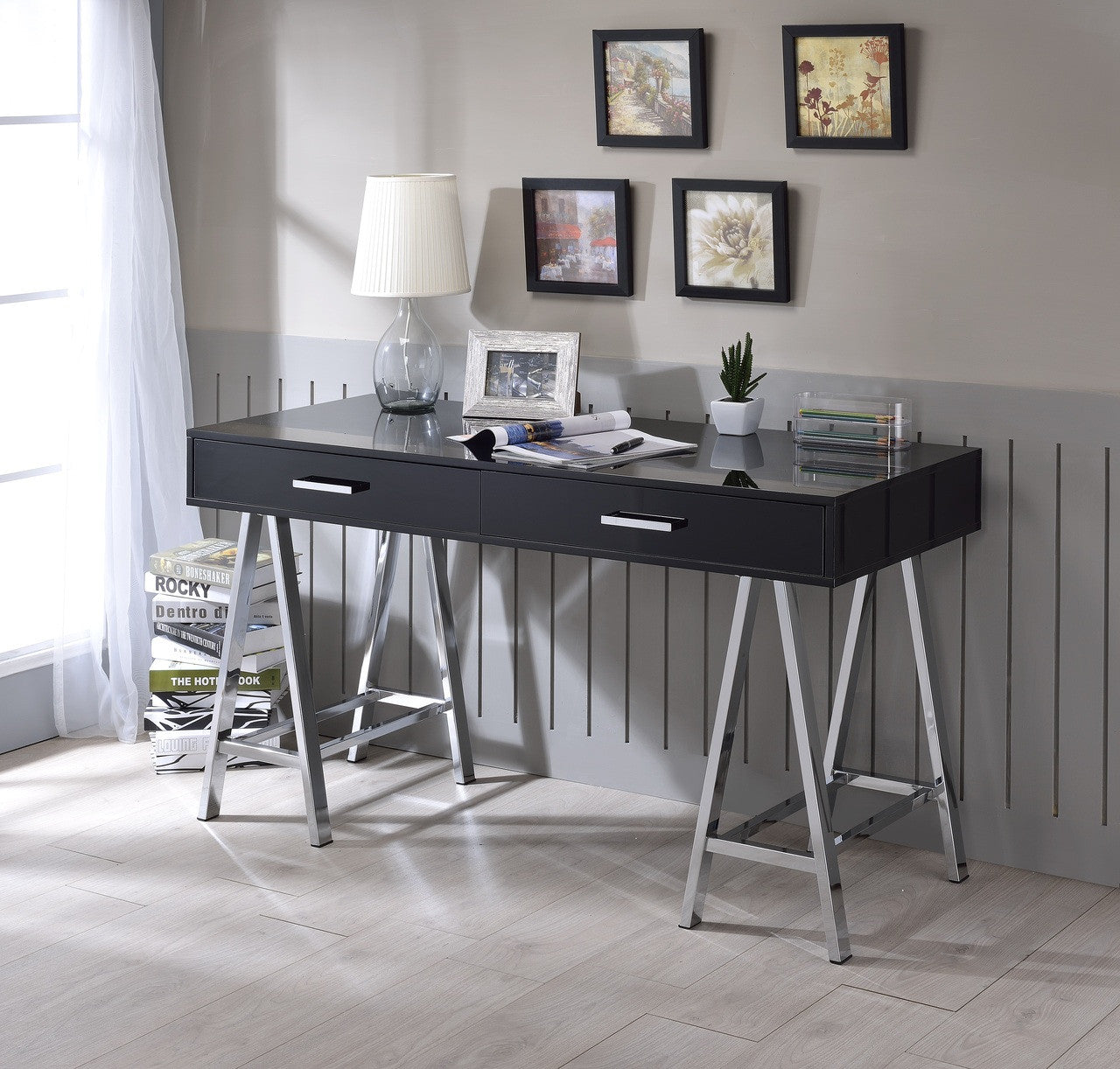 ACME 92227 Coleen Desk, Black High Gloss & Chrome