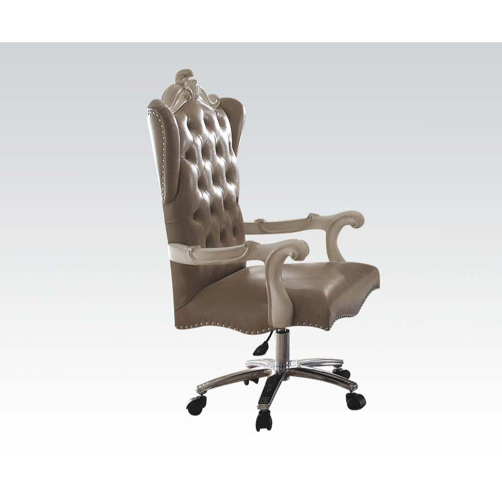 ACME 92277 Versailles Executive Chair with Swivel & Lift, Vintage Gray PU & Bone White