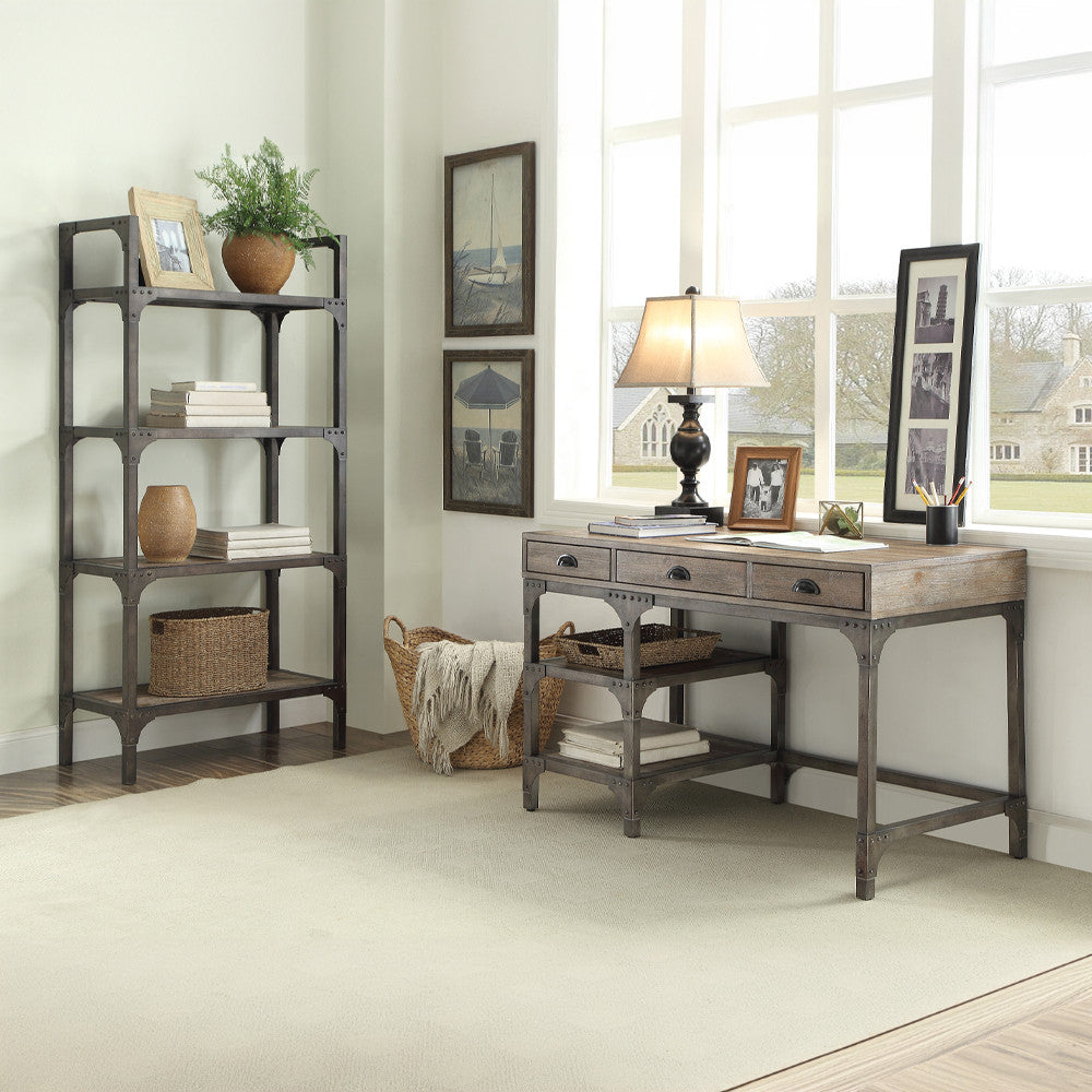 ACME 92325 Gorden Desk, Weathered Oak & Antique Silver
