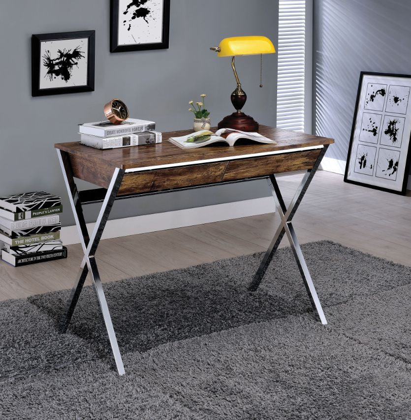 ACME 92340 Callers Desk, Weathered Oak & Chrome