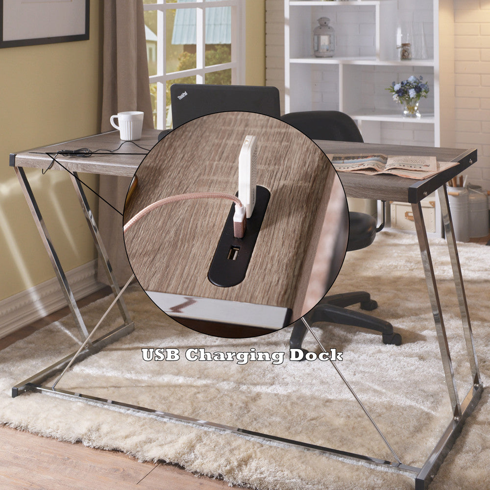 ACME 92344 Finis Desk (USB Dock), Weathered Oak & Chrome