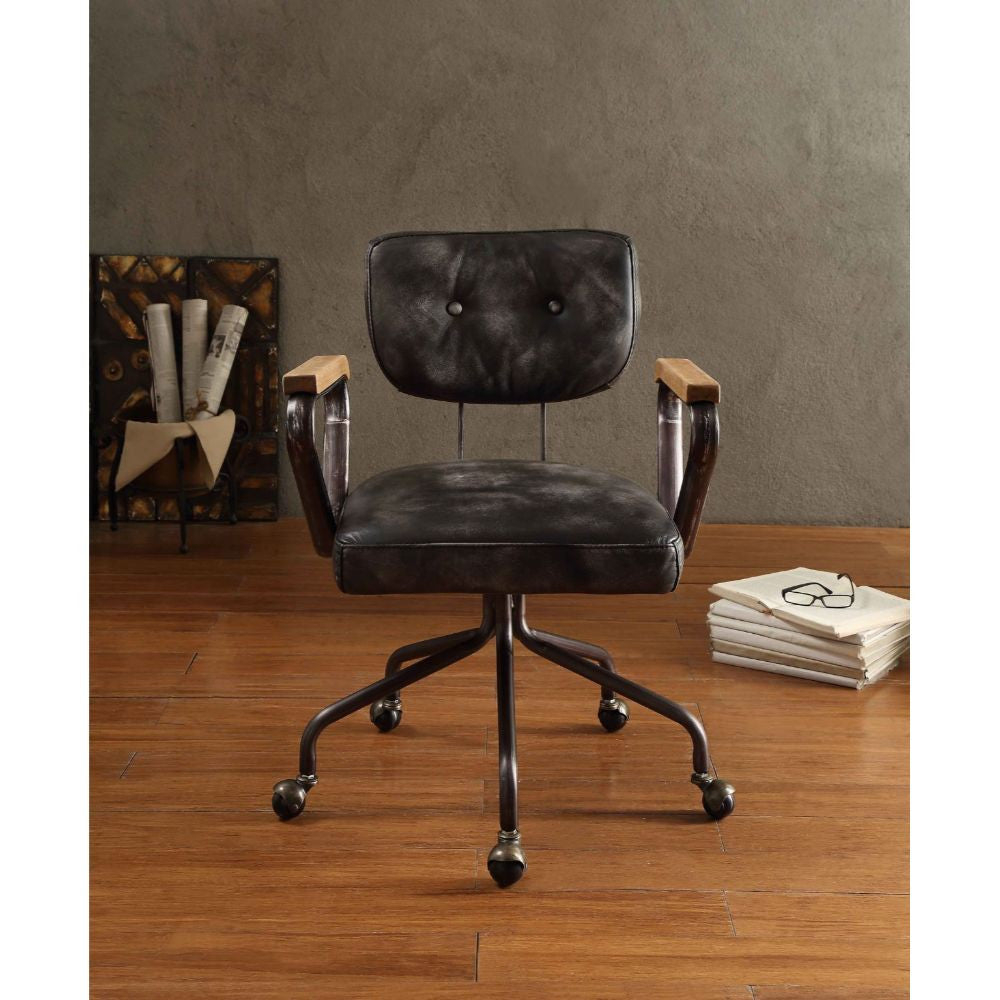 ACME 92411 Hallie Executive Office Chair, Vintage Black Top Grain Leather