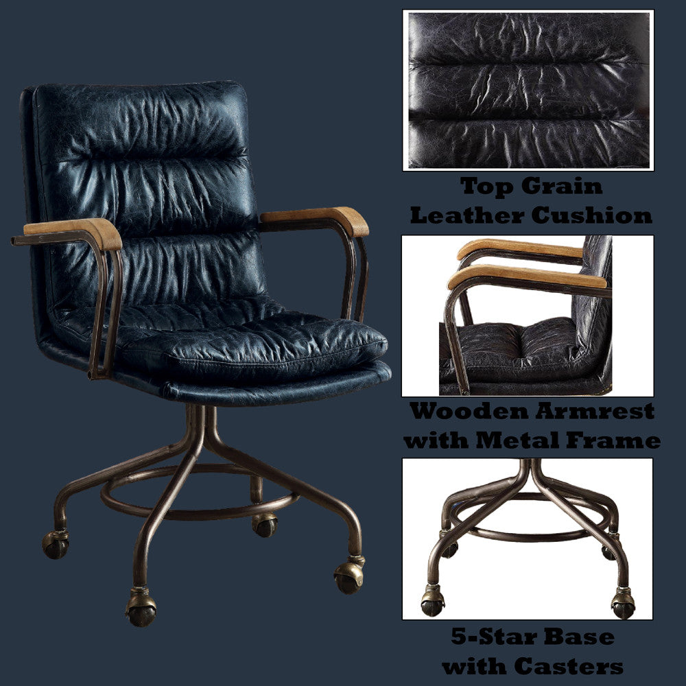 ACME 92417 Harith Executive Office Chair, Vintage Blue Top Grain Leather