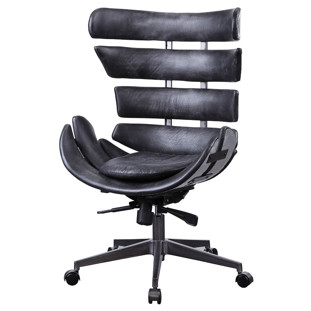 ACME 92552 Megan Executive Office Chair, Vintage Black Top Grain Leather & Aluminum