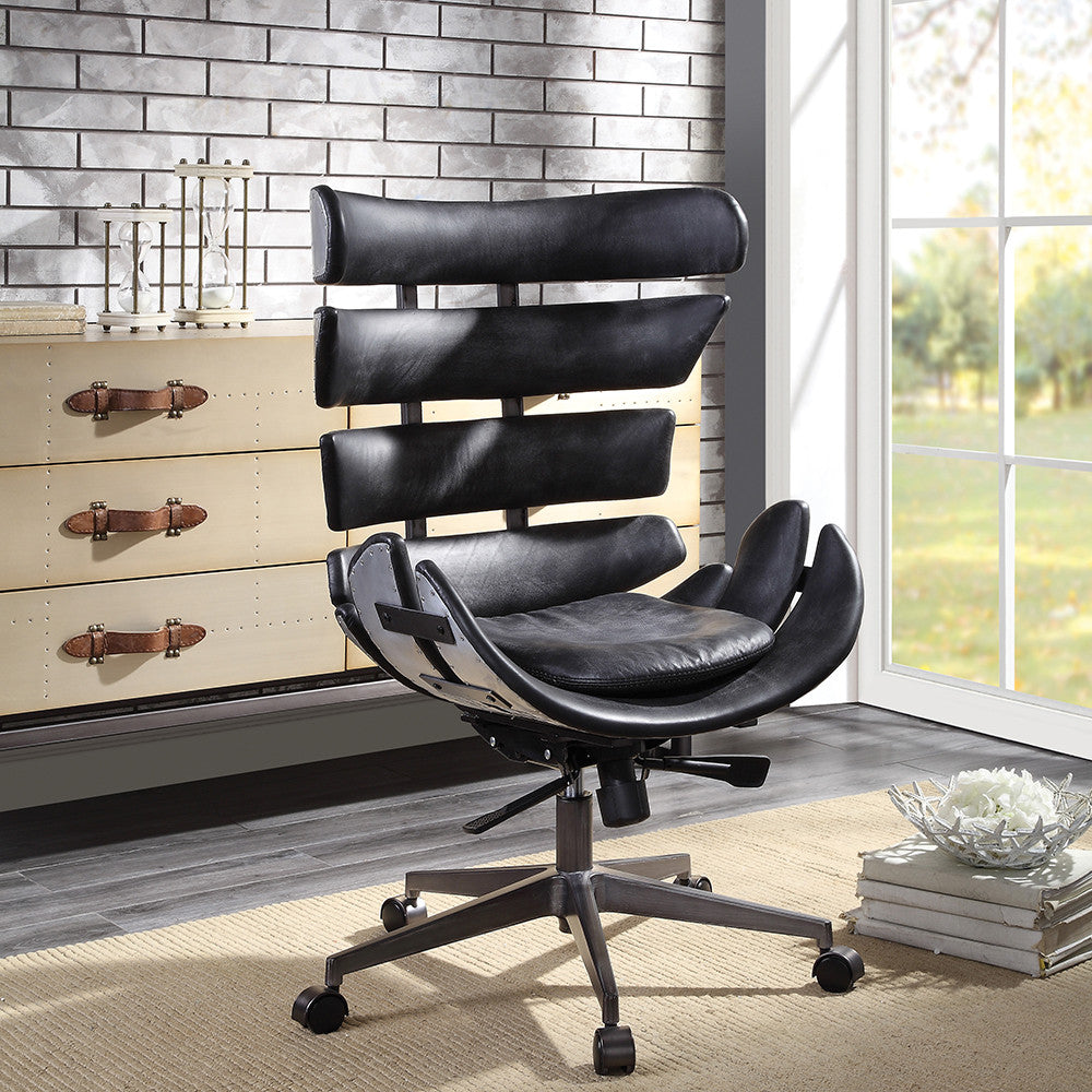 ACME 92552 Megan Executive Office Chair, Vintage Black Top Grain Leather & Aluminum
