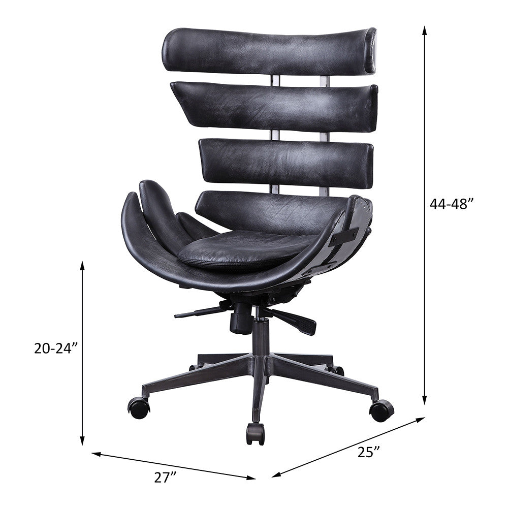 ACME 92552 Megan Executive Office Chair, Vintage Black Top Grain Leather & Aluminum
