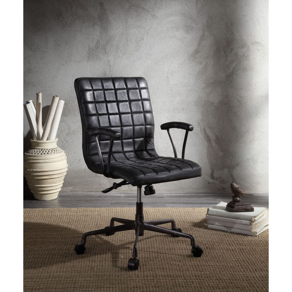ACME 92557 Barack Executive Office Chair, Vintage Black Top Grain Leather & Aluminum