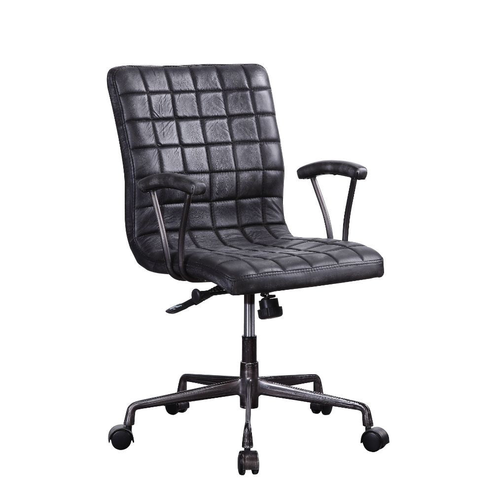 ACME 92557 Barack Executive Office Chair, Vintage Black Top Grain Leather & Aluminum