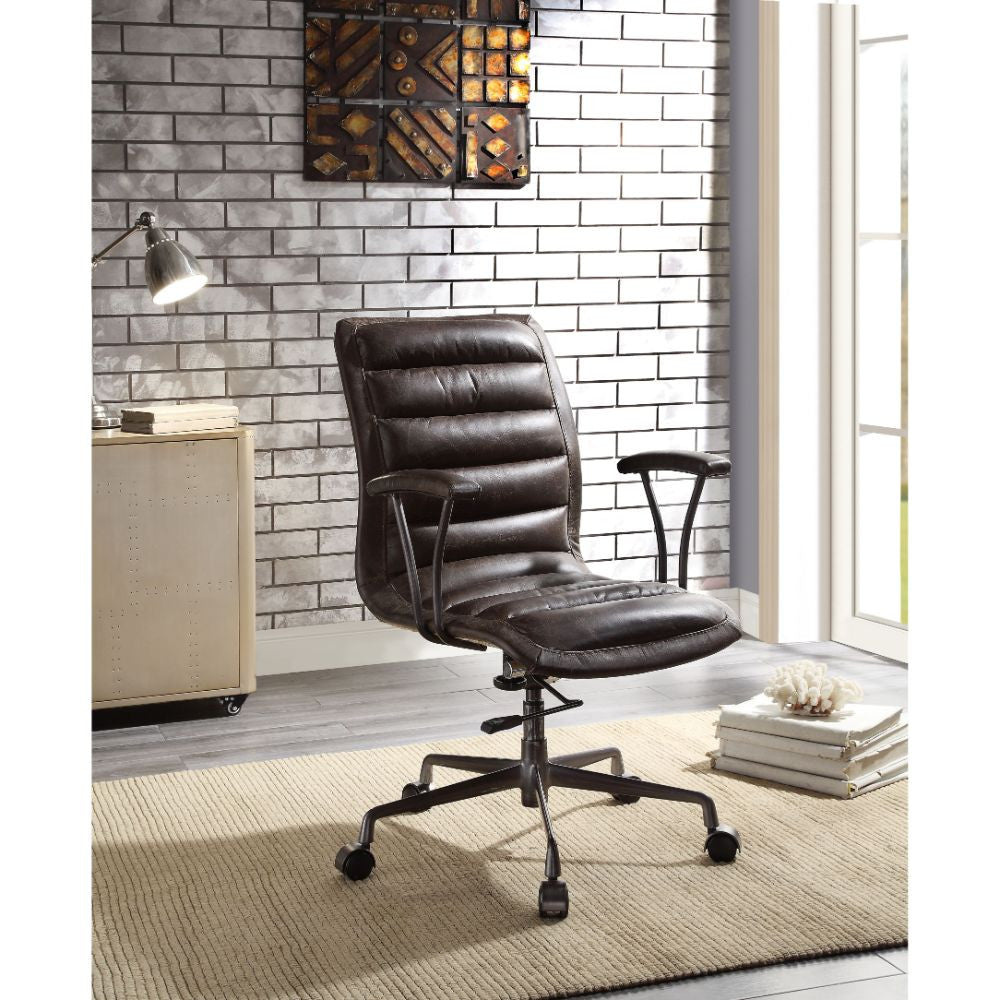 ACME 92558 Zooey Executive Office Chair, Distress Chocolate Top Grain Leather