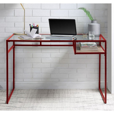 ACME 92584 Yasin Writing Desk, Red & Glass