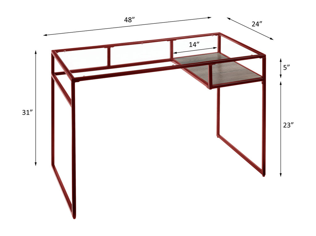ACME 92584 Yasin Writing Desk, Red & Glass  1