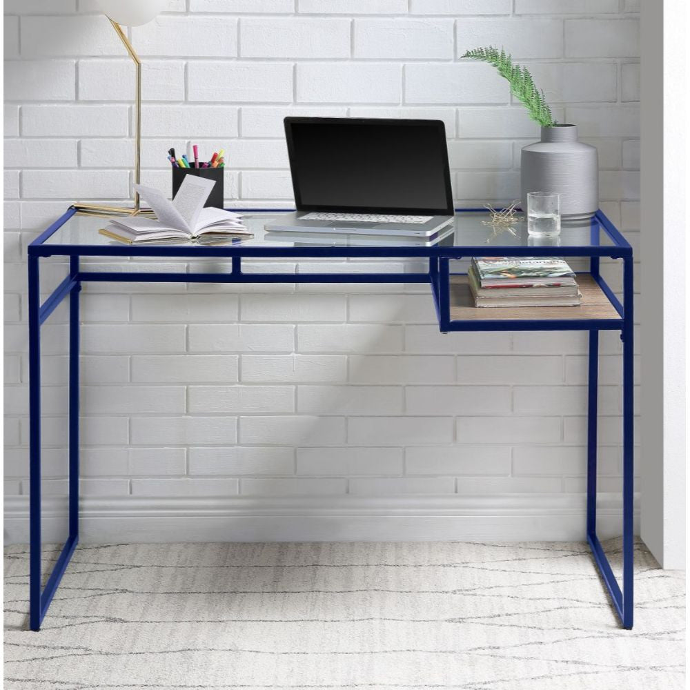 ACME 92586 Yasin Writing Desk, Blue & Glass
