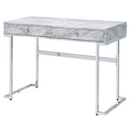 ACME 92615 Tigress Writing Desk, White Printed Faux Marble & Chrome Finish