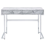 ACME 92615 Tigress Writing Desk, White Printed Faux Marble & Chrome Finish