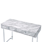 ACME 92615 Tigress Writing Desk, White Printed Faux Marble & Chrome Finish