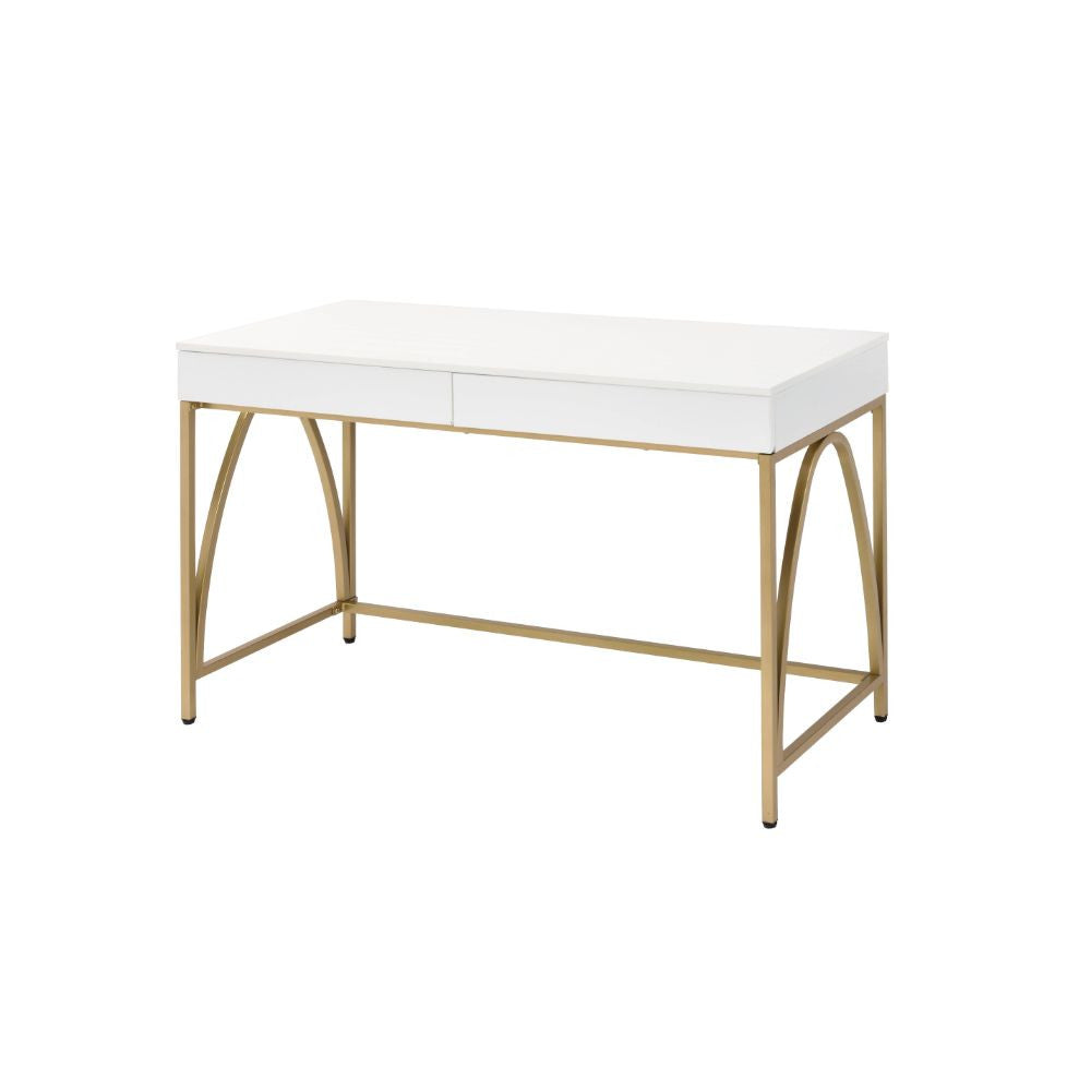 ACME 92660 Lightmane Desk, White High Gloss & Gold