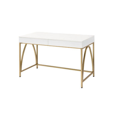ACME 92660 Lightmane Desk, White High Gloss & Gold