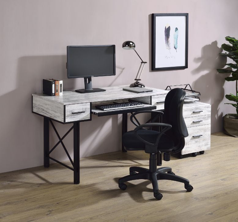 ACME 92797 Settea Computer Desk, Antique White & Black Finish