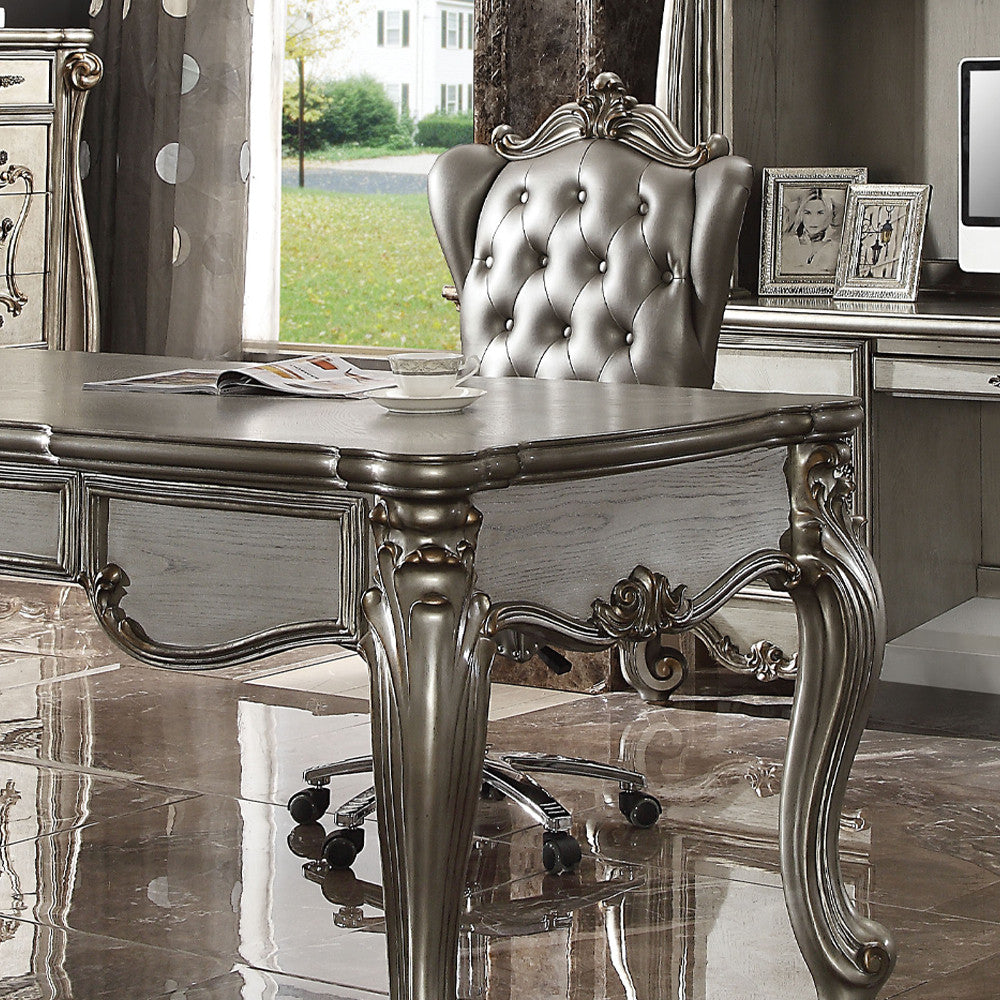 ACME 92822 Versailles Executive Chair with Swivel & Lift, Silver PU & Antique Platinum