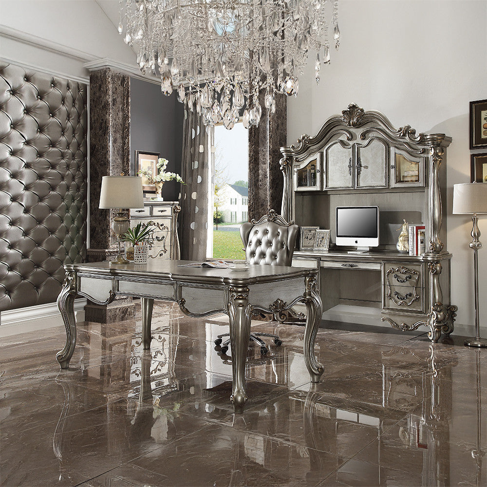 ACME 92822 Versailles Executive Chair with Swivel & Lift, Silver PU & Antique Platinum  5
