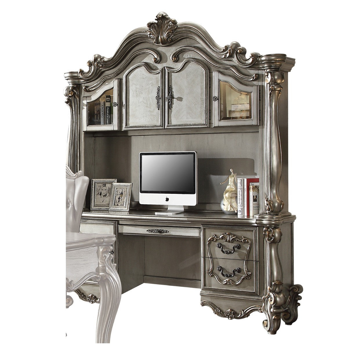 ACME 92824 Versailles Computer Desk & Hutch, Antique Platinum (1Set/2Ctn)  1