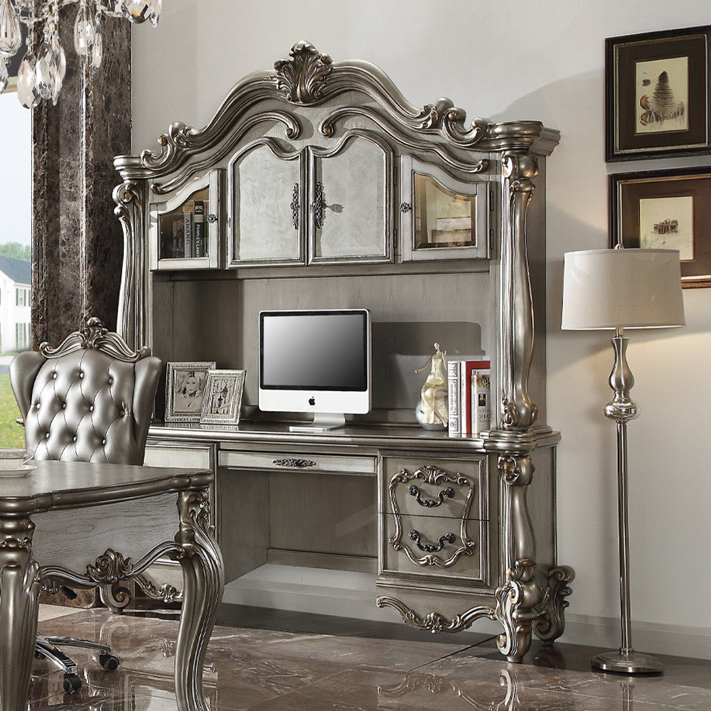 ACME 92824 Versailles Computer Desk & Hutch, Antique Platinum (1Set/2Ctn)