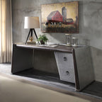 ACME 92855 Brancaster Desk, Distress Chocolate Top Grain Leather & Aluminum