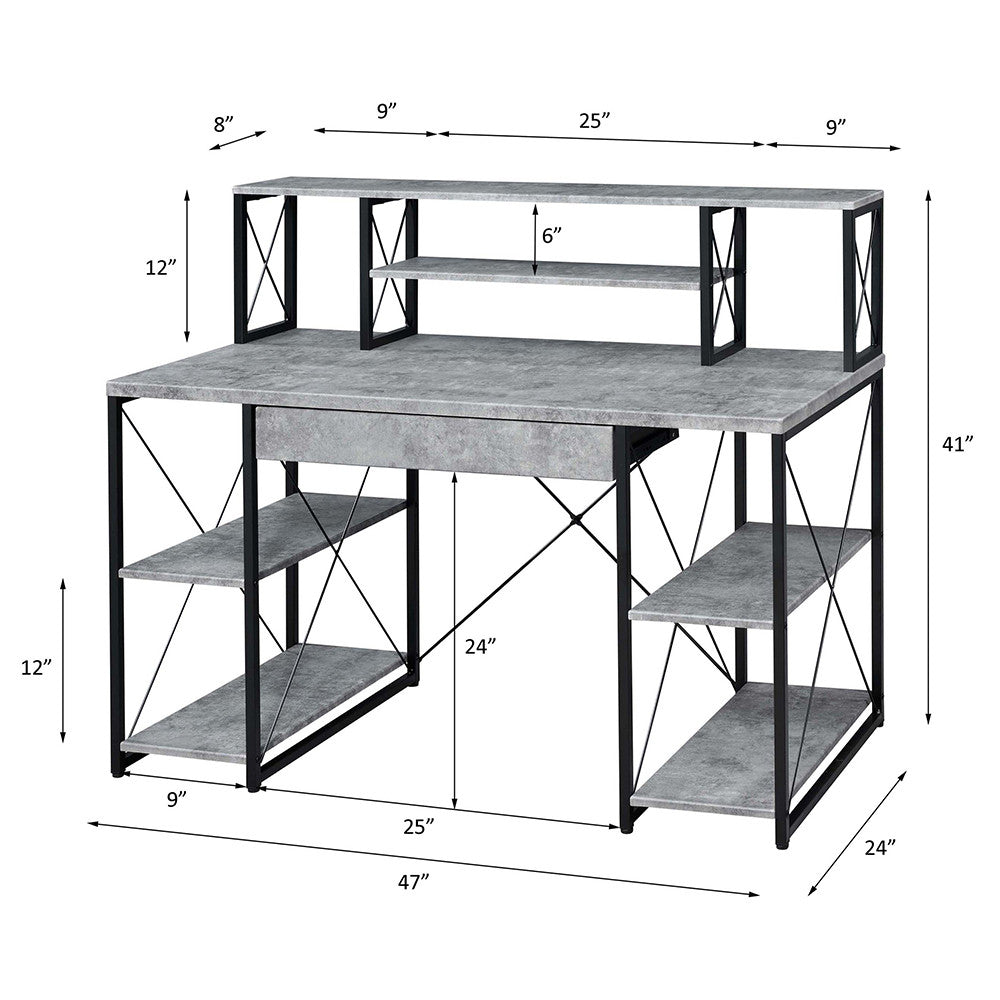 ACME 92875 Amiel Music Recording Studio Desk, Faux Concrete & Black