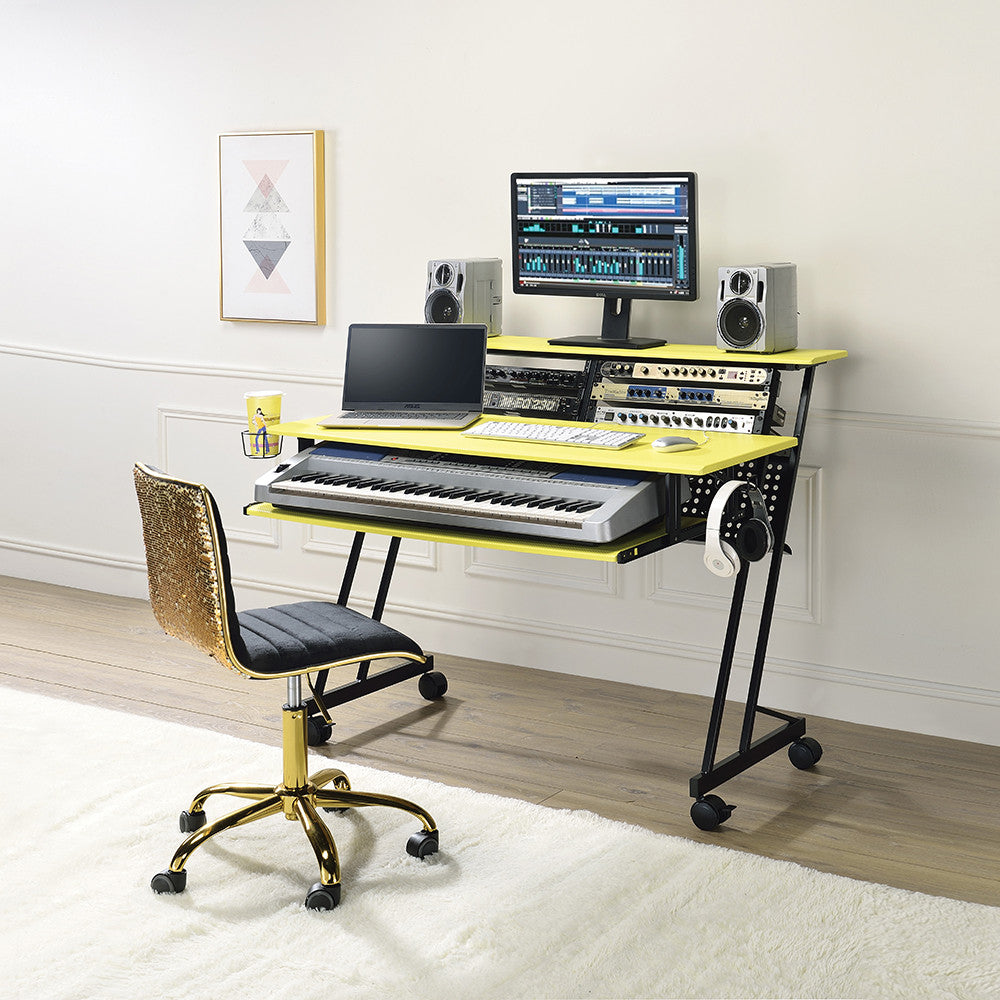 ACME 92904 Suitor Music Recording Studio Desk, Yellow & Black