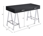 ACME 93045 Coleen Built-in USB Port Writing Desk, Black High Gloss & Chrome Finish