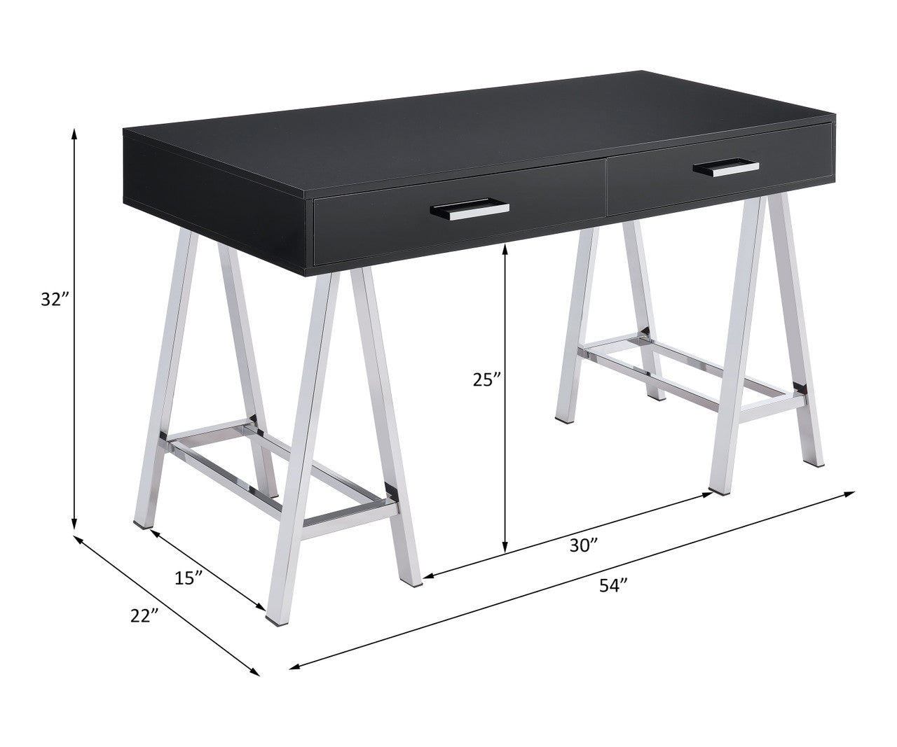 ACME 93045 Coleen Built-in USB Port Writing Desk, Black High Gloss & Chrome Finish