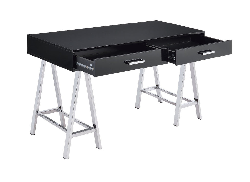 ACME 93045 Coleen Built-in USB Port Writing Desk, Black High Gloss & Chrome Finish