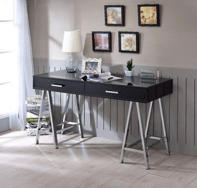 ACME 93045 Coleen Built-in USB Port Writing Desk, Black High Gloss & Chrome Finish