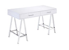 ACME 93047 Coleen Built-in USB Port Writing Desk, White High Gloss & Chrome Finish