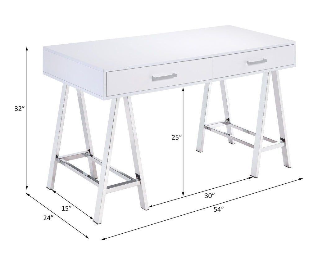 ACME 93047 Coleen Built-in USB Port Writing Desk, White High Gloss & Chrome Finish