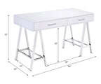ACME 93047 Coleen Built-in USB Port Writing Desk, White High Gloss & Chrome Finish