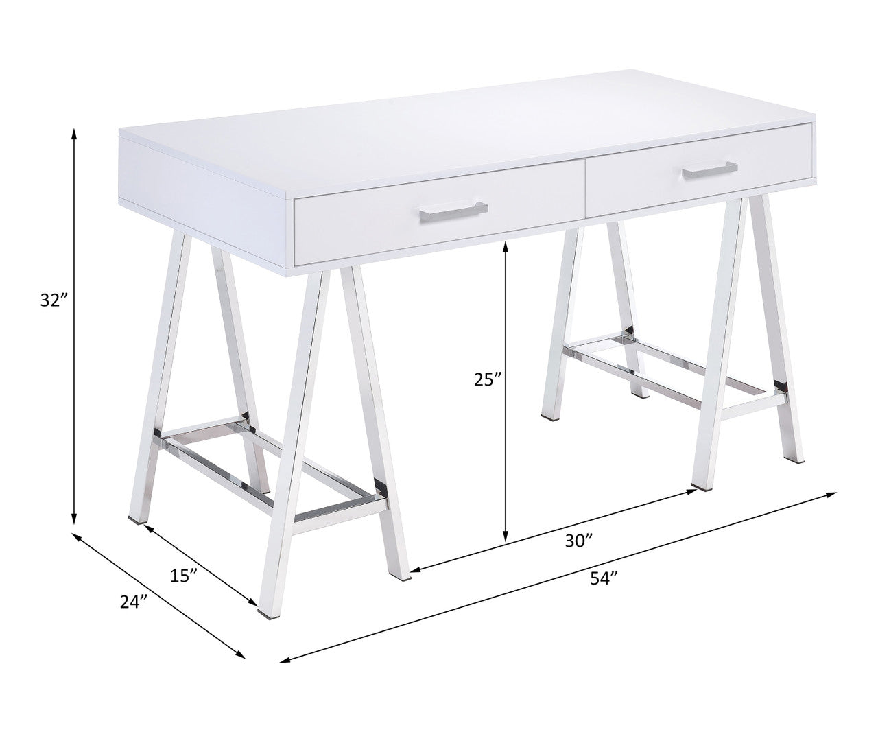 ACME 93047 Coleen Built-in USB Port Writing Desk, White High Gloss & Chrome Finish