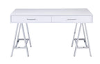 ACME 93047 Coleen Built-in USB Port Writing Desk, White High Gloss & Chrome Finish
