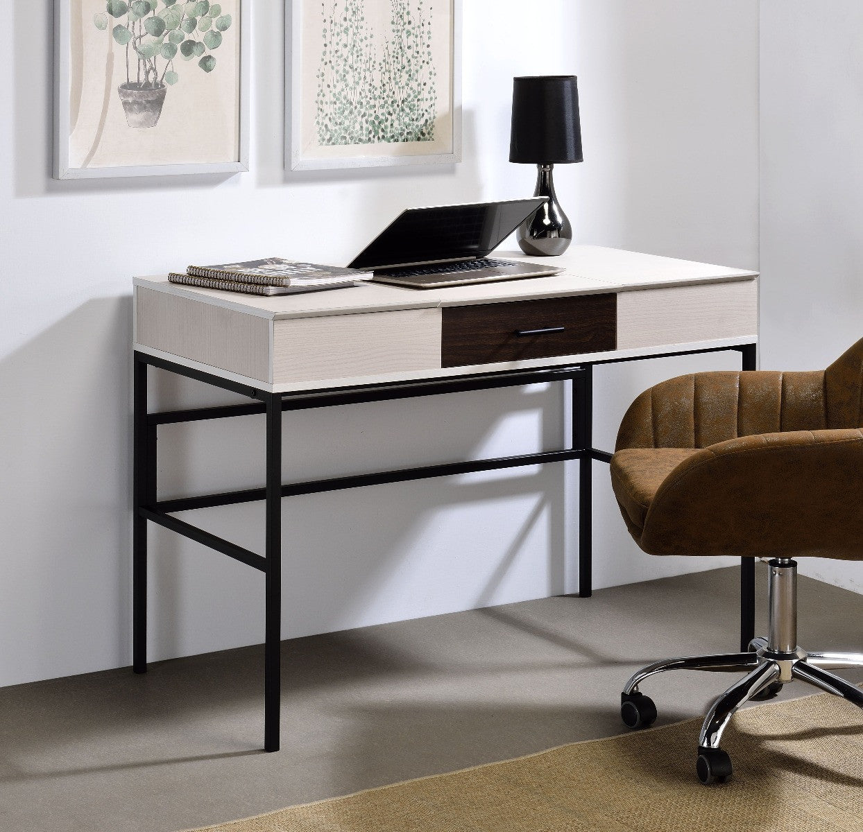 ACME 93090 Verster Built-in USB Port Writing Desk, Natural & Black Finish  5