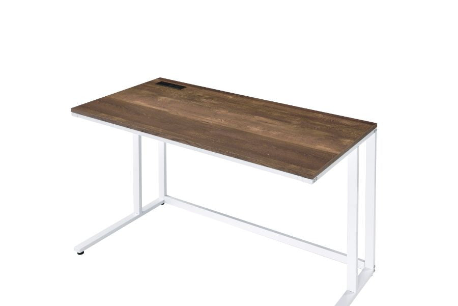 ACME 93094 Tyrese Built-in USB Port Writing Desk, Walnut & White Finish  2