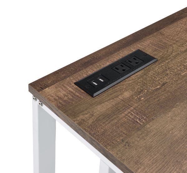 ACME 93094 Tyrese Built-in USB Port Writing Desk, Walnut & White Finish  1