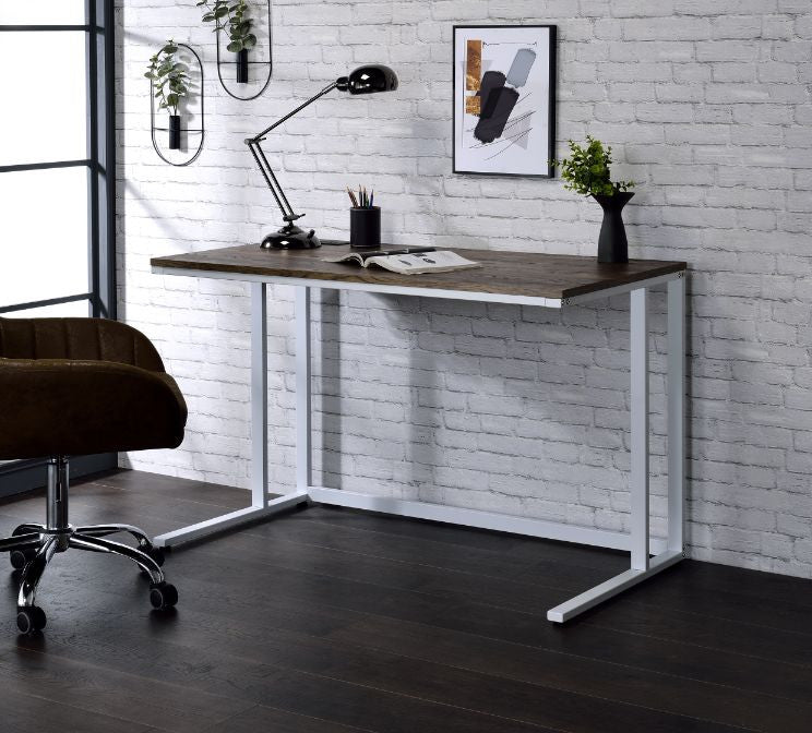 ACME 93094 Tyrese Built-in USB Port Writing Desk, Walnut & White Finish  4